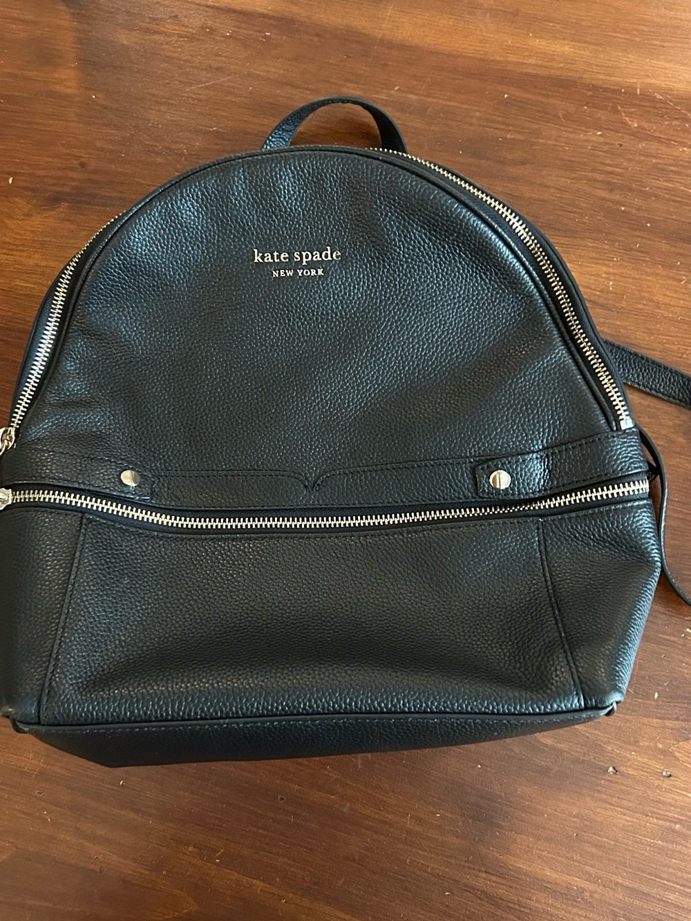 kate spade Black Pebbled Leather Backpack with Silver Zippers